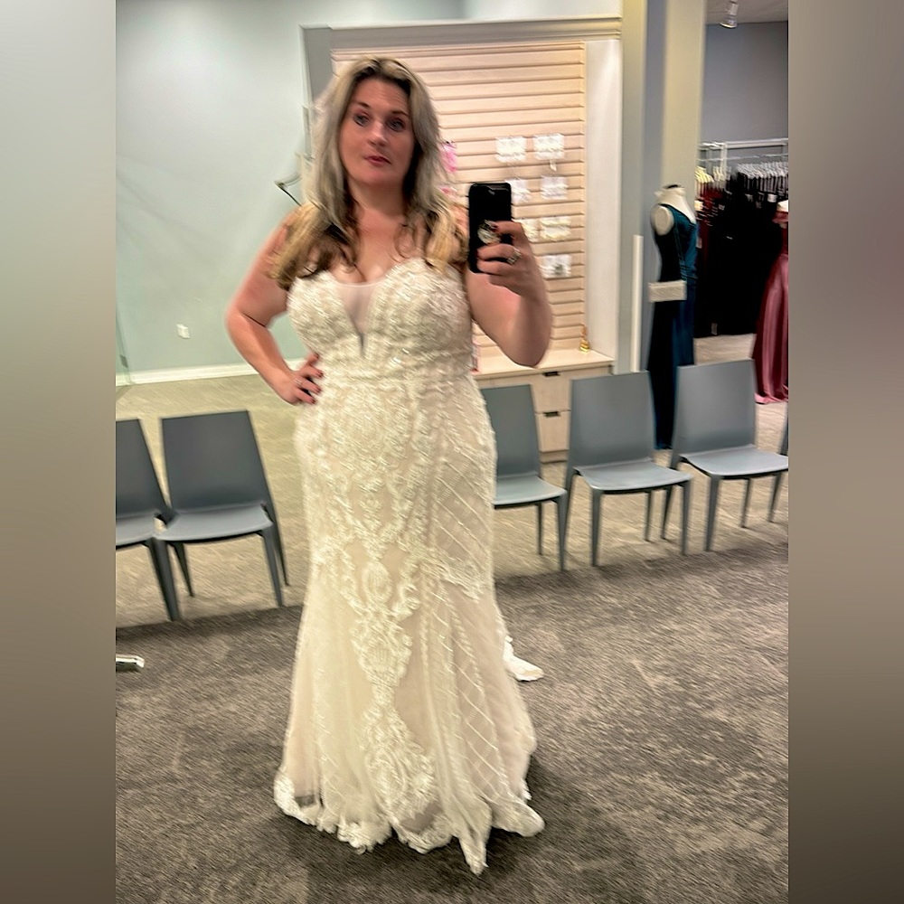 Oleg Cassini sweetheart neckline champagne and ivory wedding gown